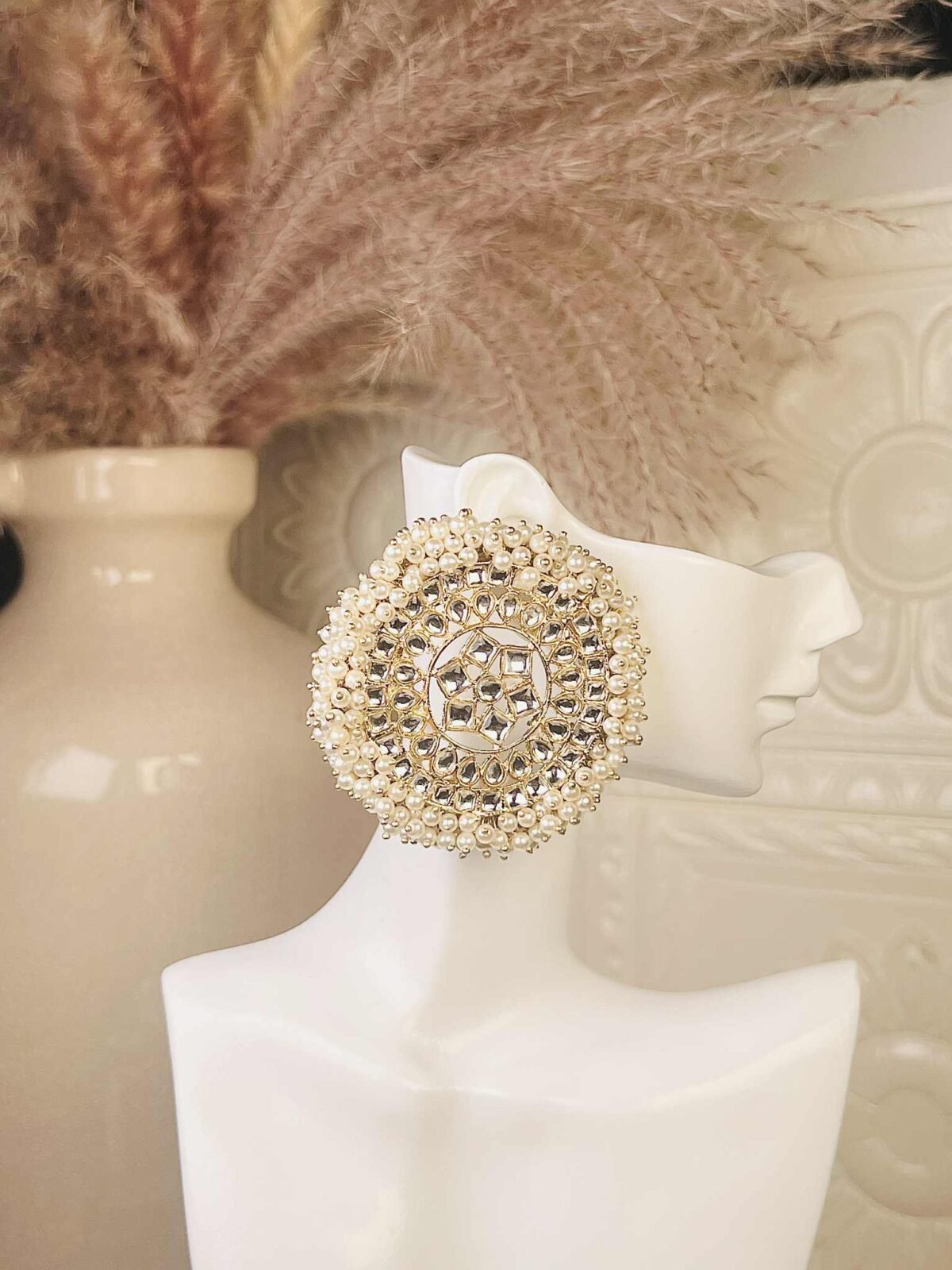 Kundan chandelier earrings – affordable South Asian jewelry – top view Kundan chandelier earrings – budget party wear jewelry – close-up