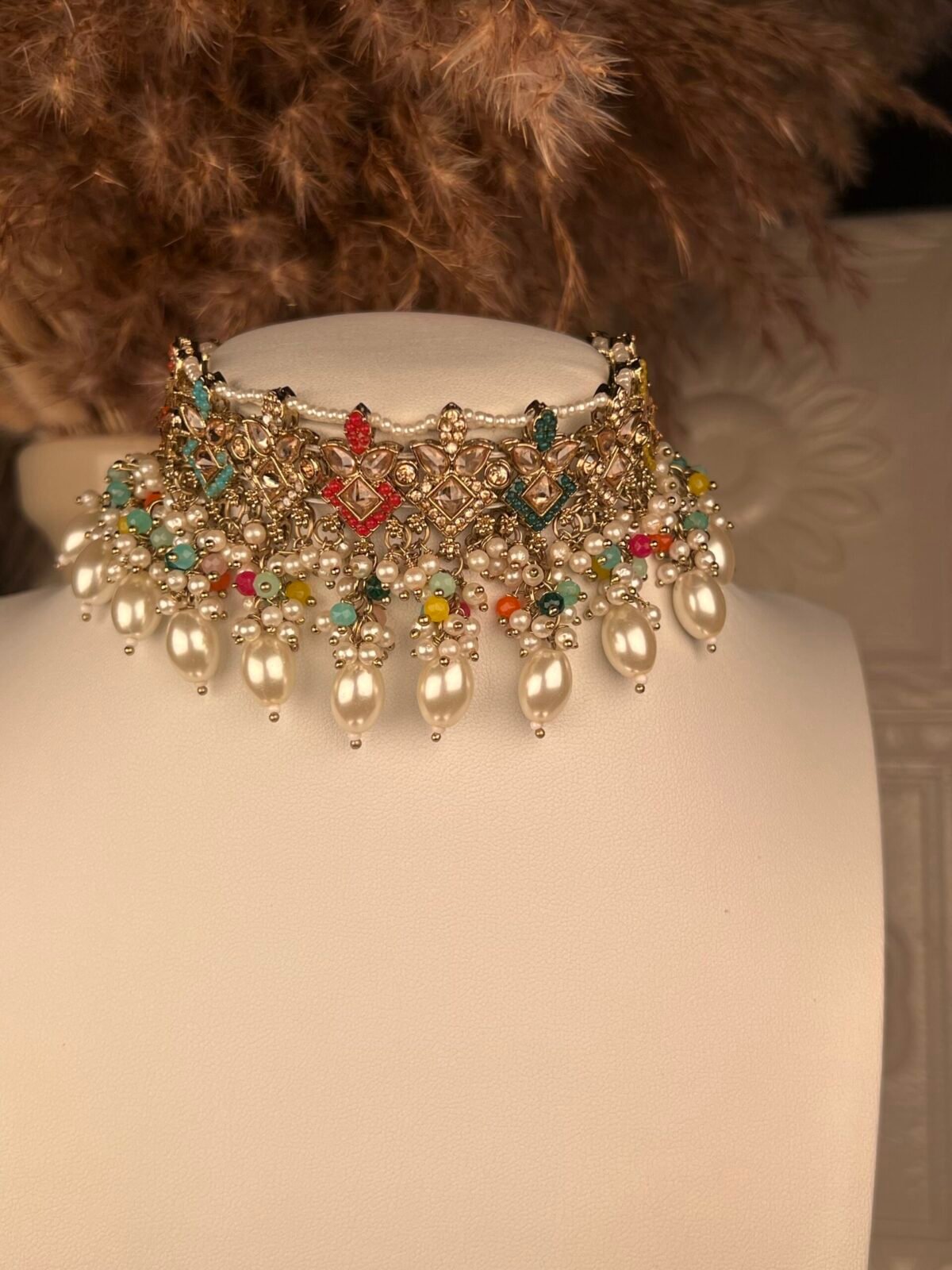 Gold Polki Necklace Set – Multicolored – South Asian jewelry – Bridal accessory