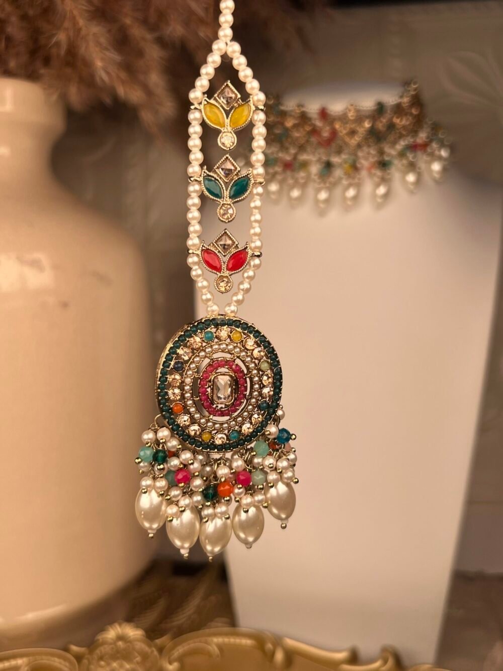 Gold Polki Necklace Set – Multicolored – South Asian jewelry – Bridal accessory