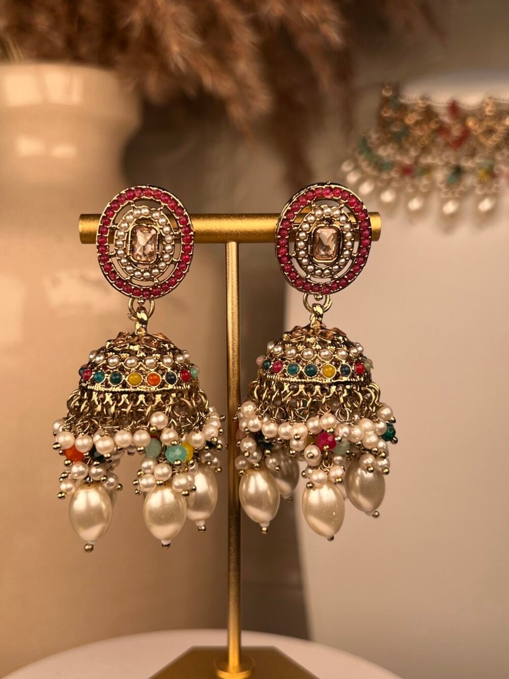 Gold Polki Necklace Set – Multicolored – South Asian jewelry – Bridal accessory