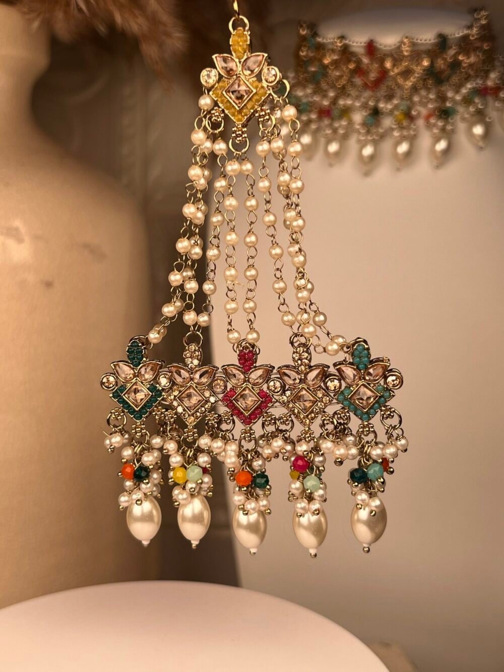 Gold Polki Necklace Set – Multicolored – South Asian jewelry – Bridal accessory
