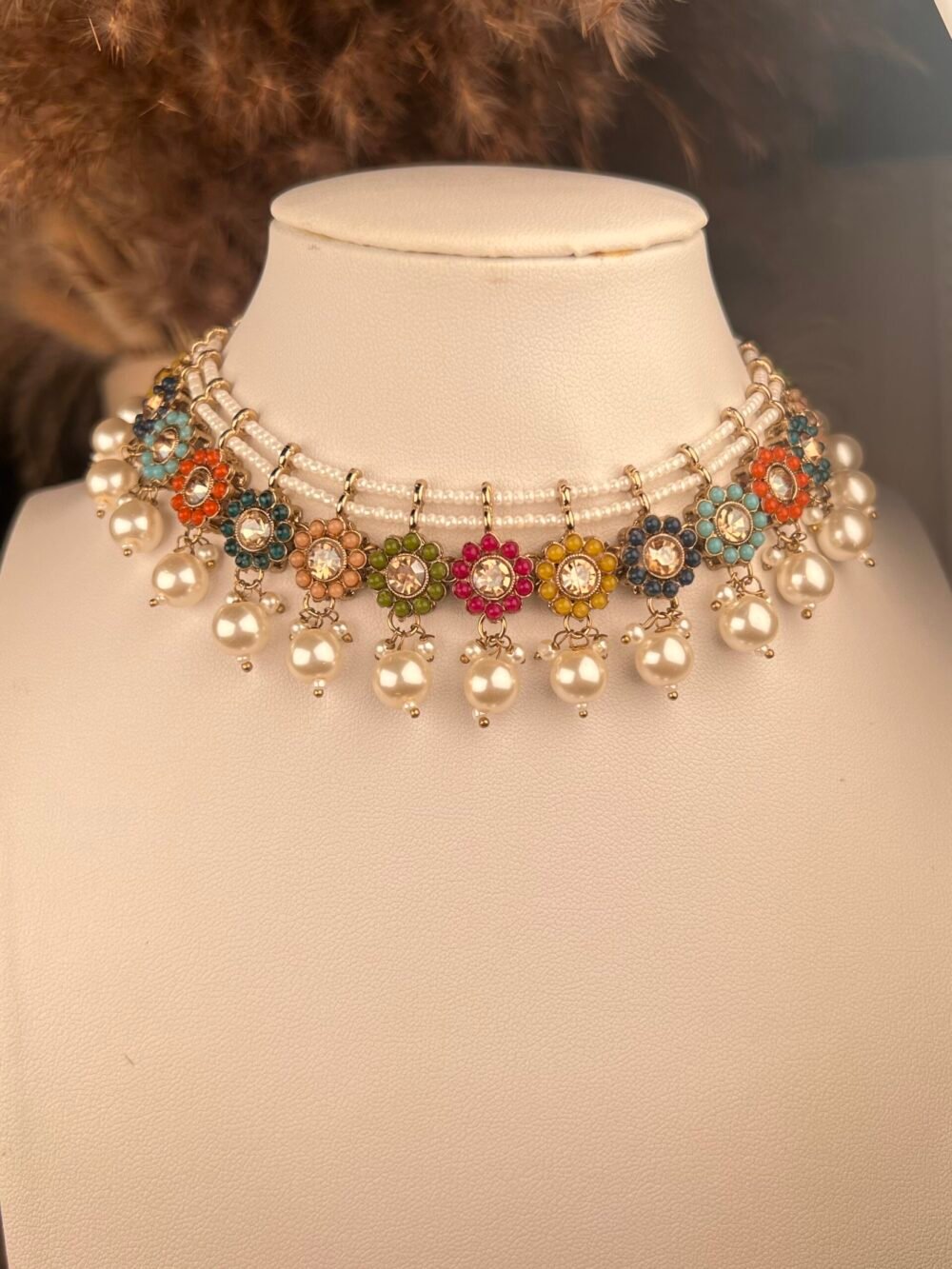 Gold Polki Necklace Set – Multicolored – South Asian jewelry – Bridal accessory