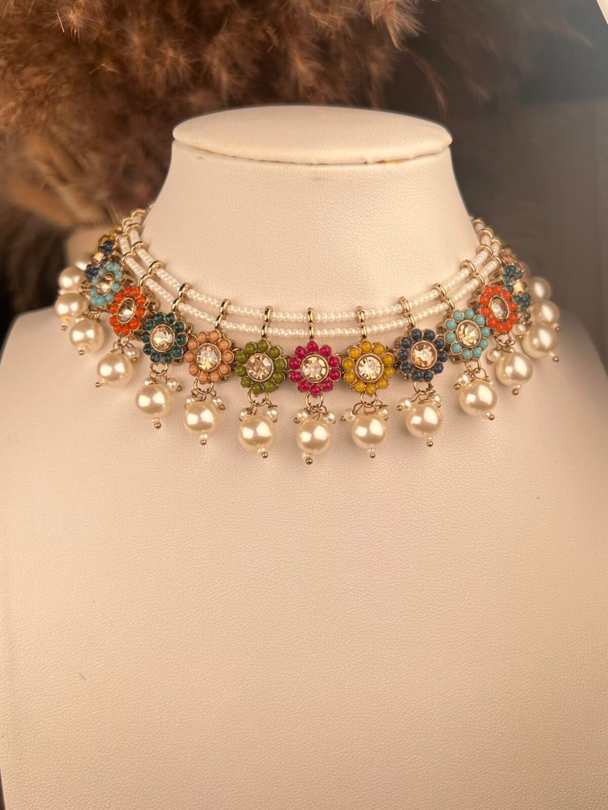 Gold Polki Necklace Set – Multicolored – South Asian jewelry – Bridal accessory