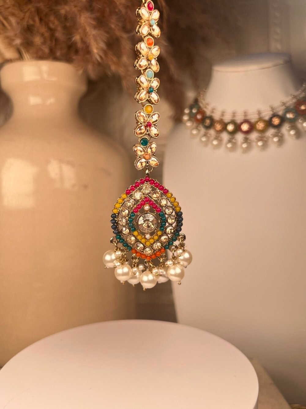 Gold Polki Necklace Set – Multicolored – South Asian jewelry – Bridal accessory