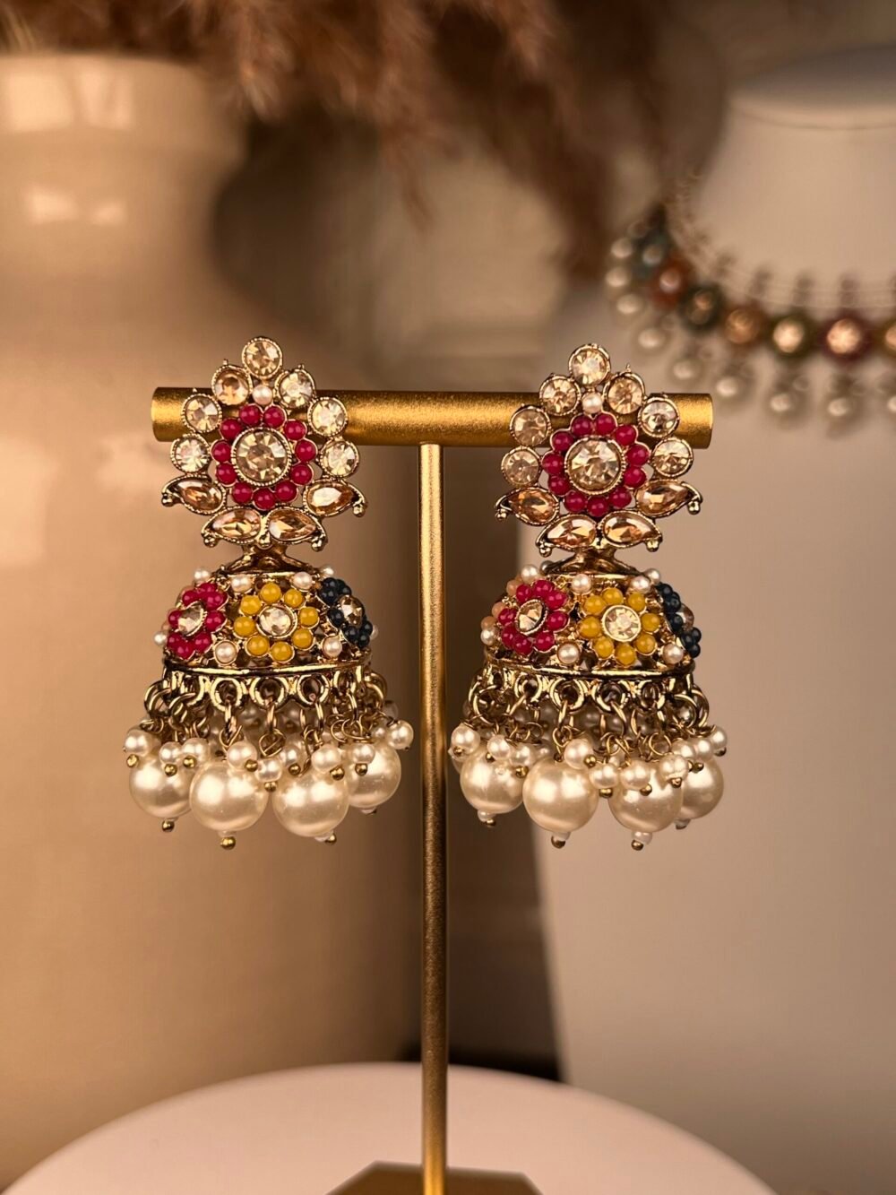 Gold Polki Necklace Set – Multicolored – South Asian jewelry – Bridal accessory
