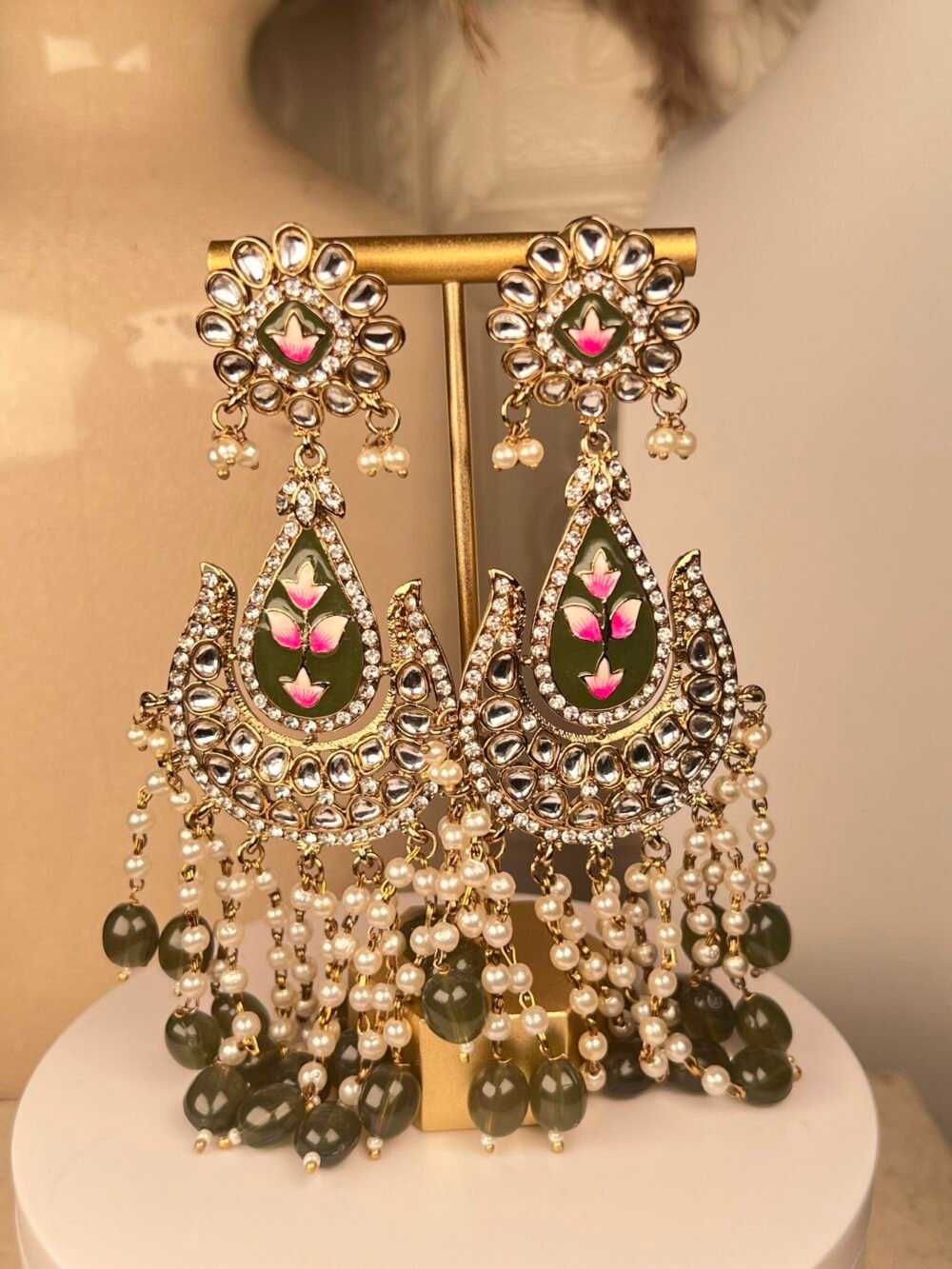Green Kundan Earrings – South Asian jewelry – Party wear