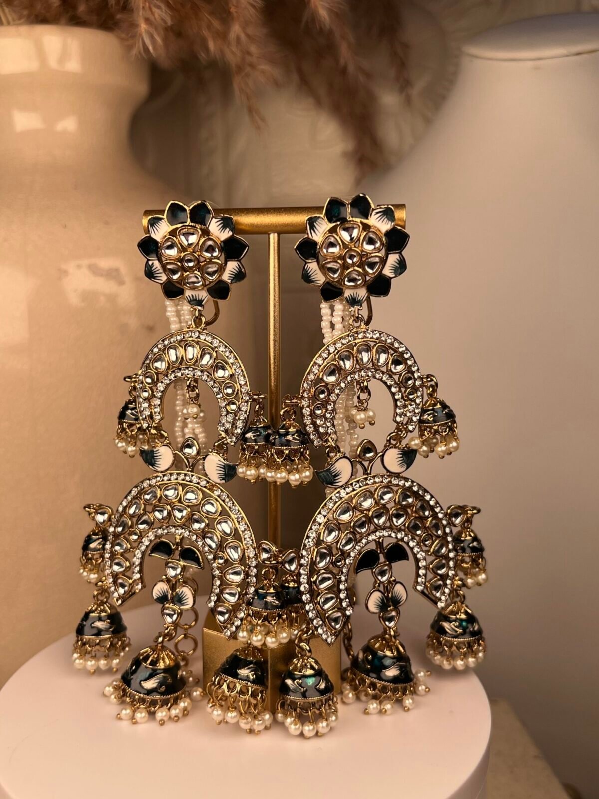 Green Kundan Earrings – South Asian jewelry – Party wear