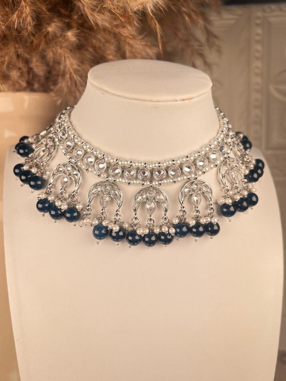 Silver Pearl Necklace Set – South Asian jewelry – Bridal accessory
