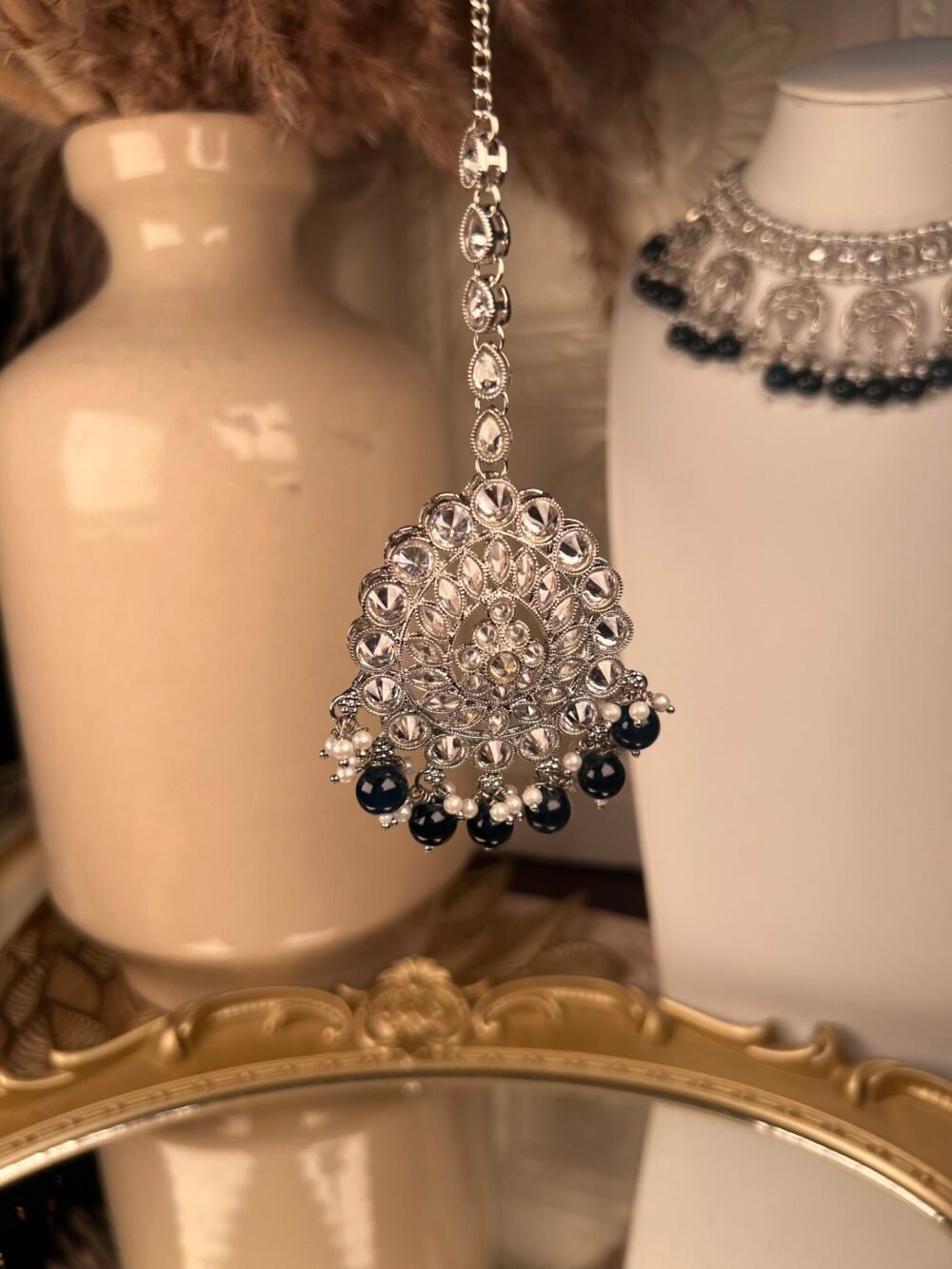 Silver Pearl Necklace Set – South Asian jewelry – Bridal accessory