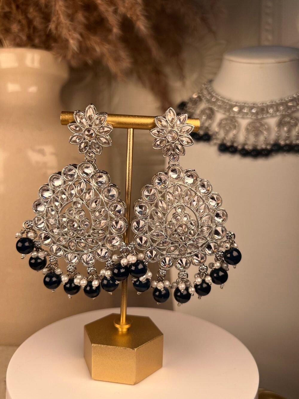Silver Pearl Necklace Set – South Asian jewelry – Bridal accessory