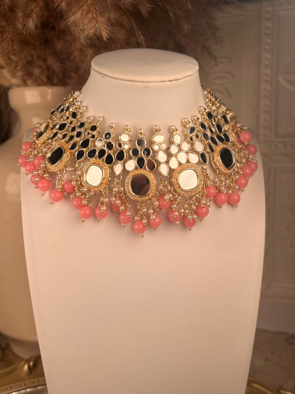 Rose Gold Mirror-Worked Necklace Set – South Asian jewelry – Traditional design
