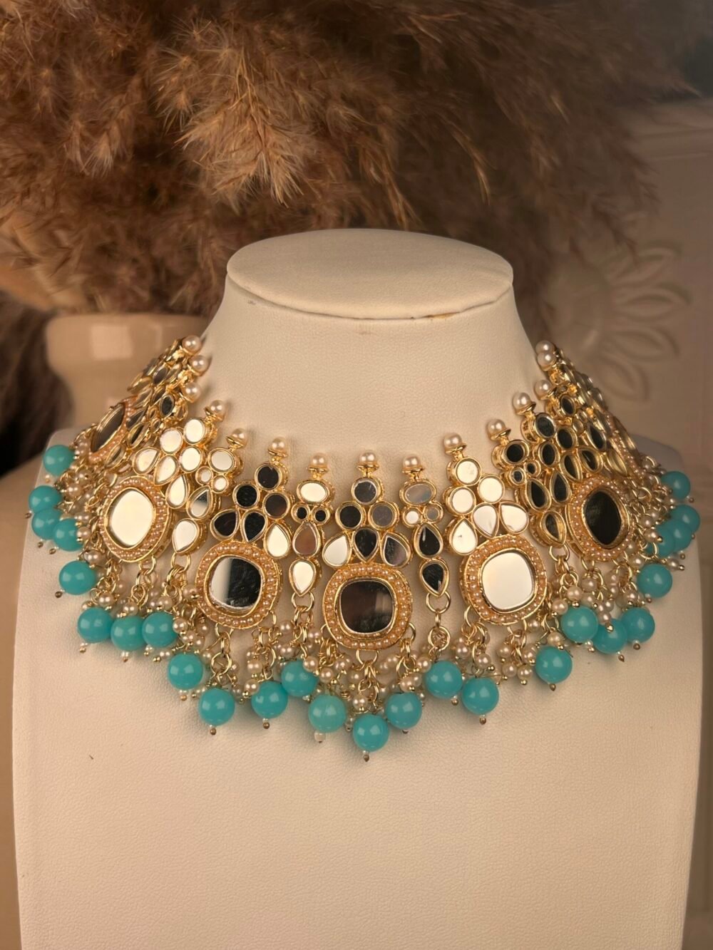 Rose Gold Mirror-Worked Necklace Set – South Asian jewelry – Traditional design