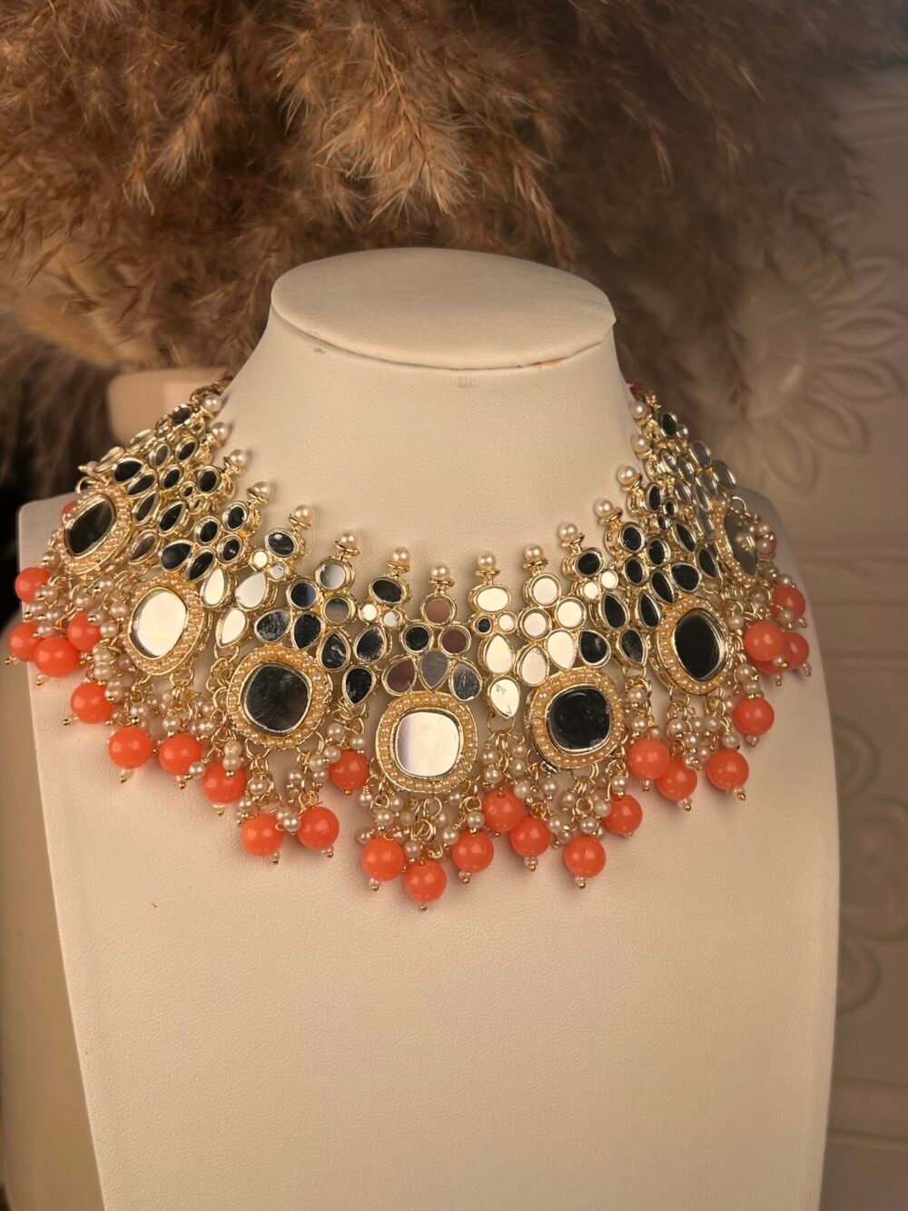 Rose Gold Mirror-Worked Necklace Set – South Asian jewelry – Traditional design