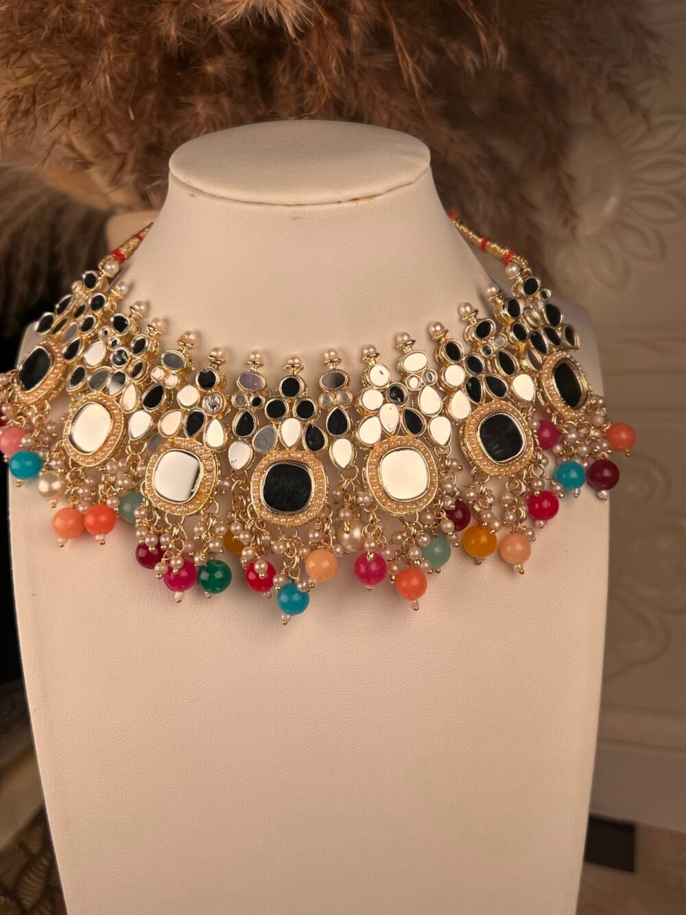 Multi-Stone Mirror-Worked Necklace Set – South Asian jewelry – Bridal accessory