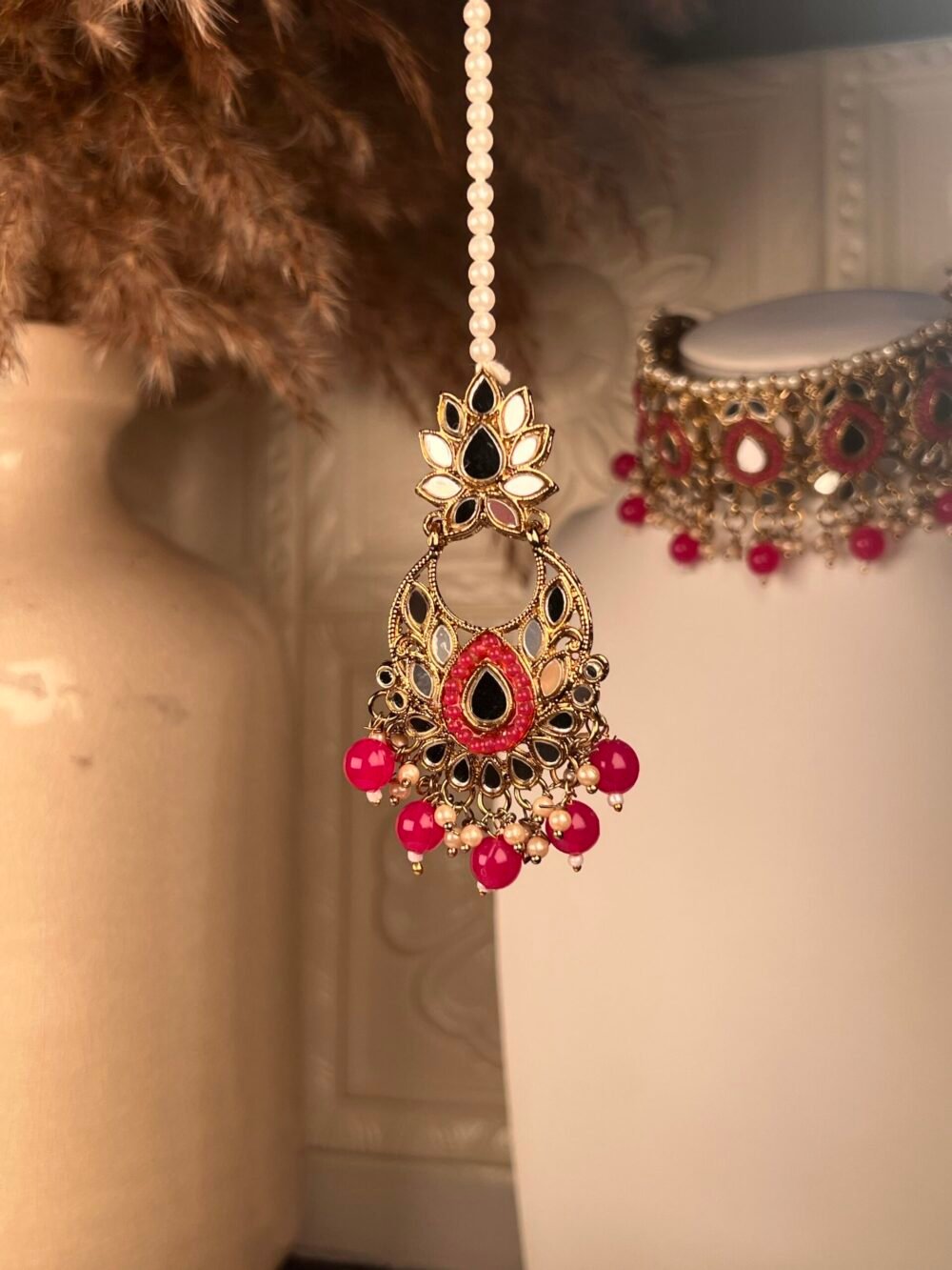 Multi-Stone Mirror-Worked Necklace Set – South Asian jewelry – Bridal accessory