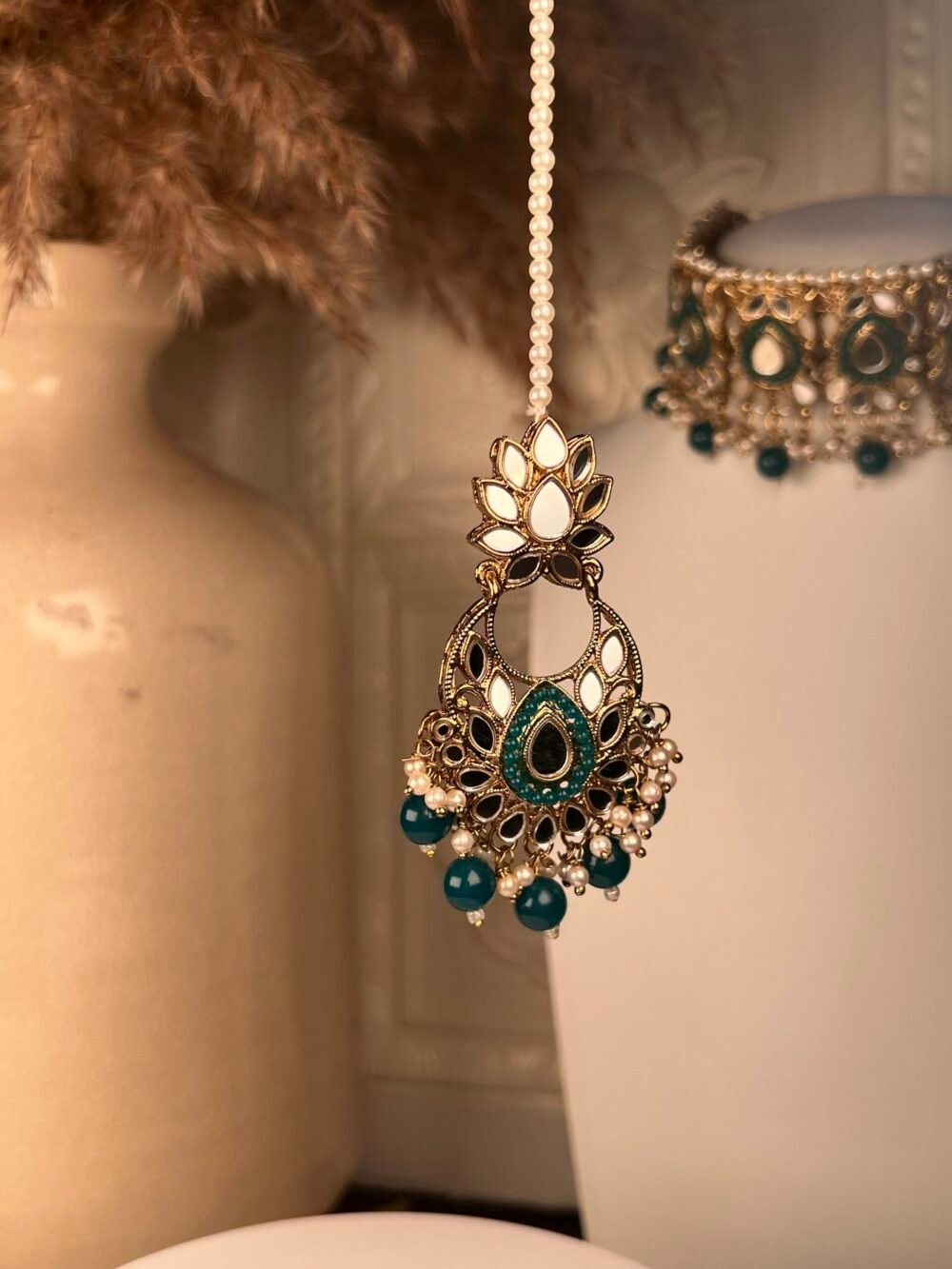Multi-Stone Mirror-Worked Necklace Set – South Asian jewelry – Bridal accessory