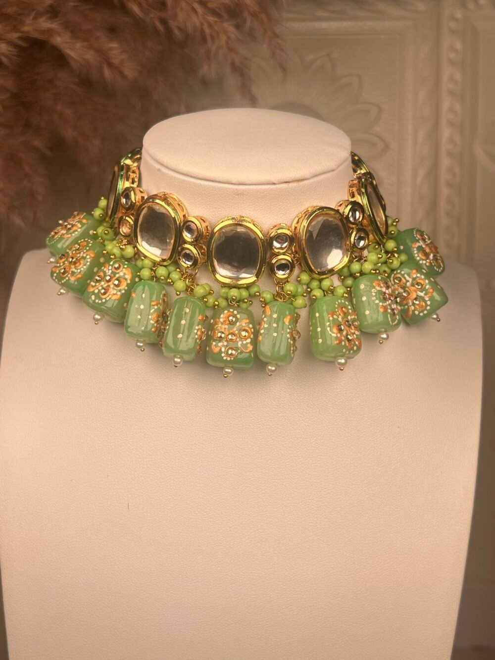 Kundan & Pearl Necklace Set – South Asian jewelry – Side angle