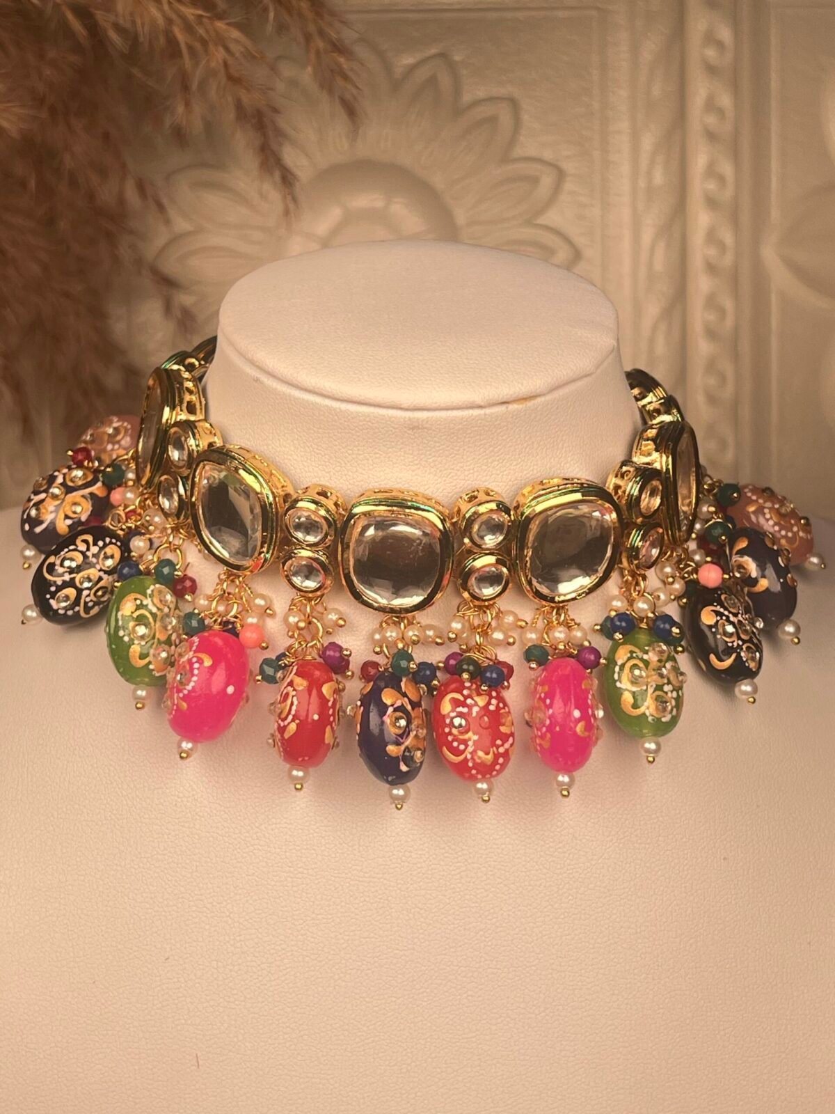 Kundan & Pearl Necklace Set – South Asian jewelry – Side angle