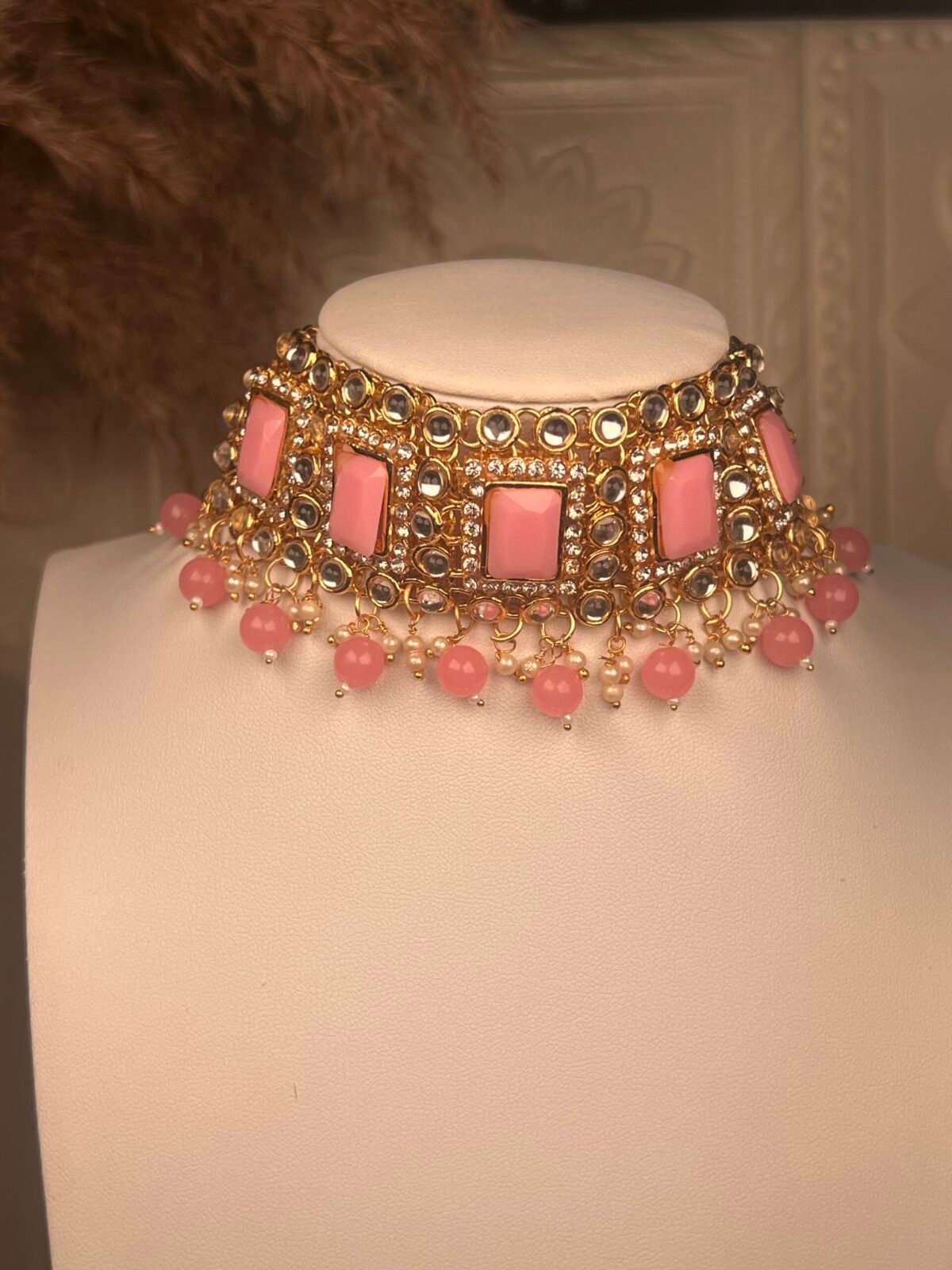 Pink stone Necklace Set – South Asian jewelry – Bridal accessory